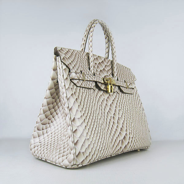 High Quality Fake Hermes Birkin 35CM Fish Veins Leather Bag Cream 6089